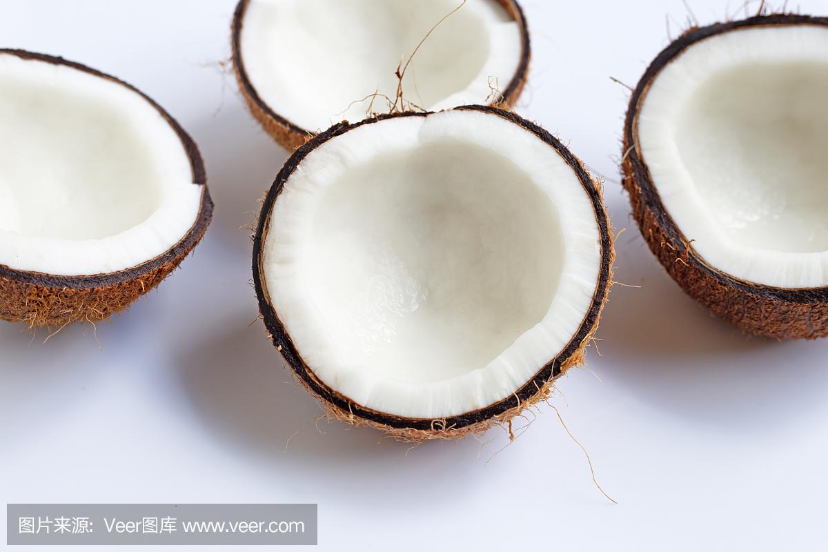 成熟的椰子。俯視圖熱帶水果。